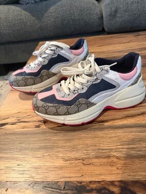 Gucci Women's Multi-Color Chunky Sneakers in Pink, Navy & Beige